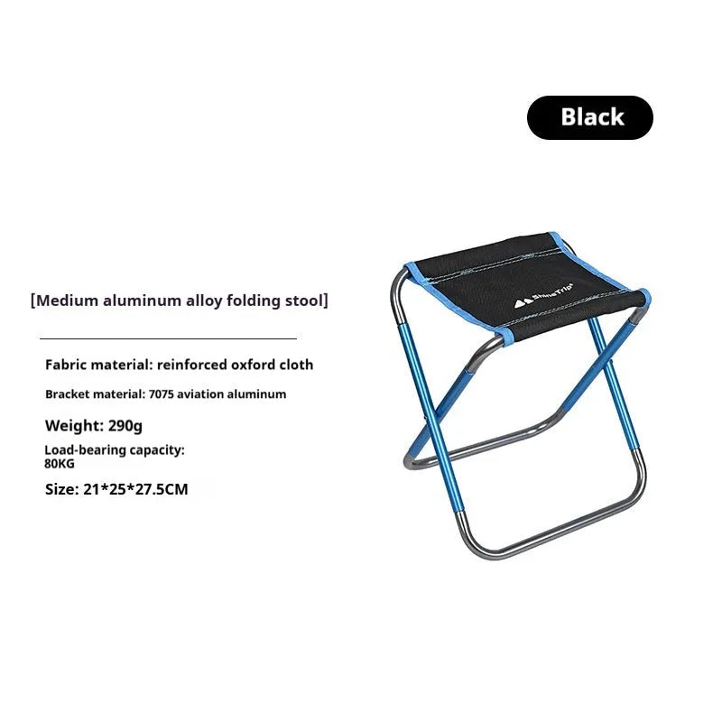 Black ethnic style aluminium alloy folding camping stool in open position