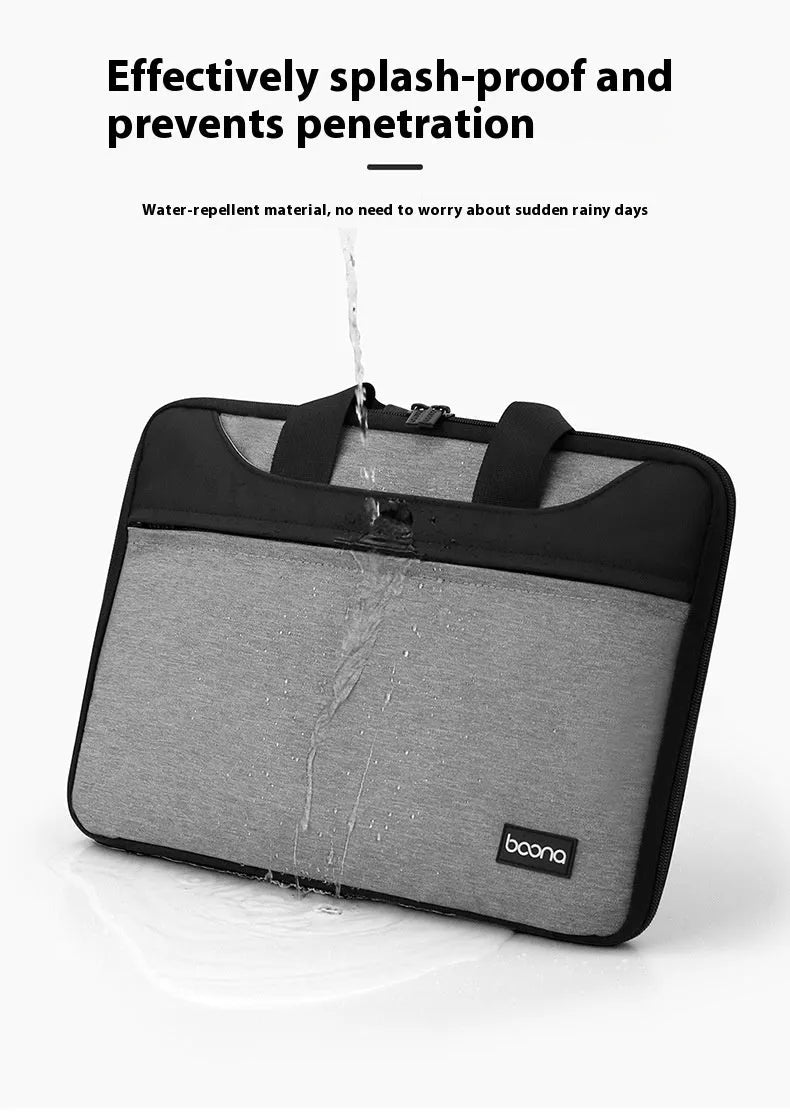Black Encapsulate full-open laptop bag made from Oxford cloth for business travel, showing soft carry handle.