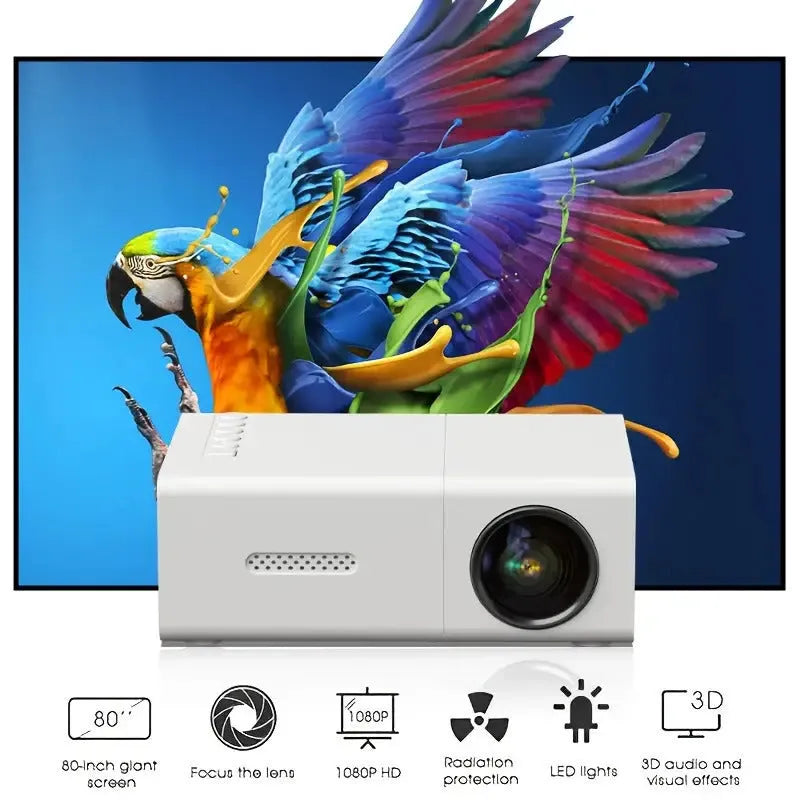 M100 portable LED projector showing black and white colour options with remote control