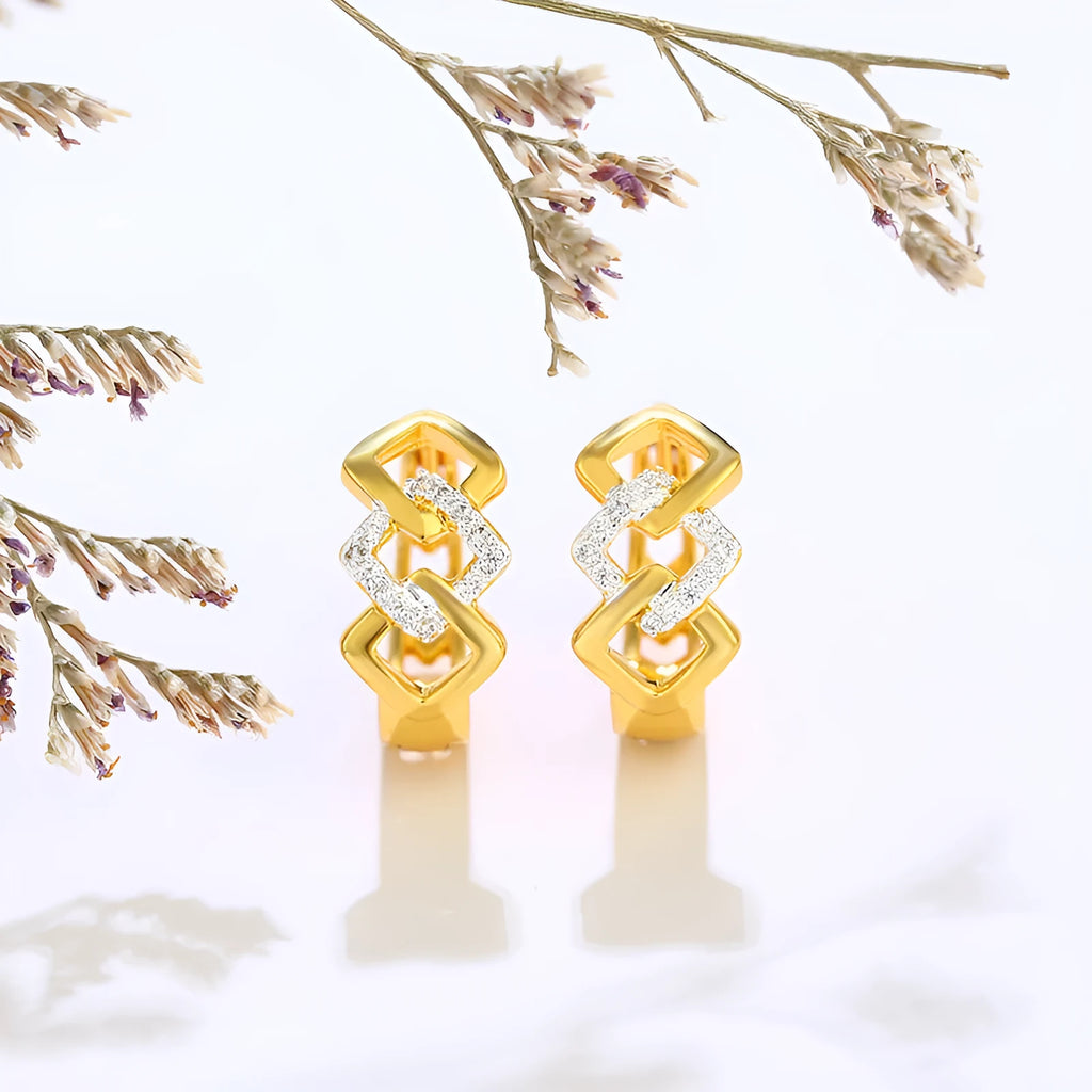 Gold geometric hollow out alloy earrings with ear clip fastening