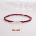 Adjustable women's bracelet with Chinese garnet beads and artificial pearls on silver-tone clasp