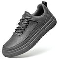 Men's genuine cowhide leather casual lace-up shoes, round toe, flat heel, black colour, side view