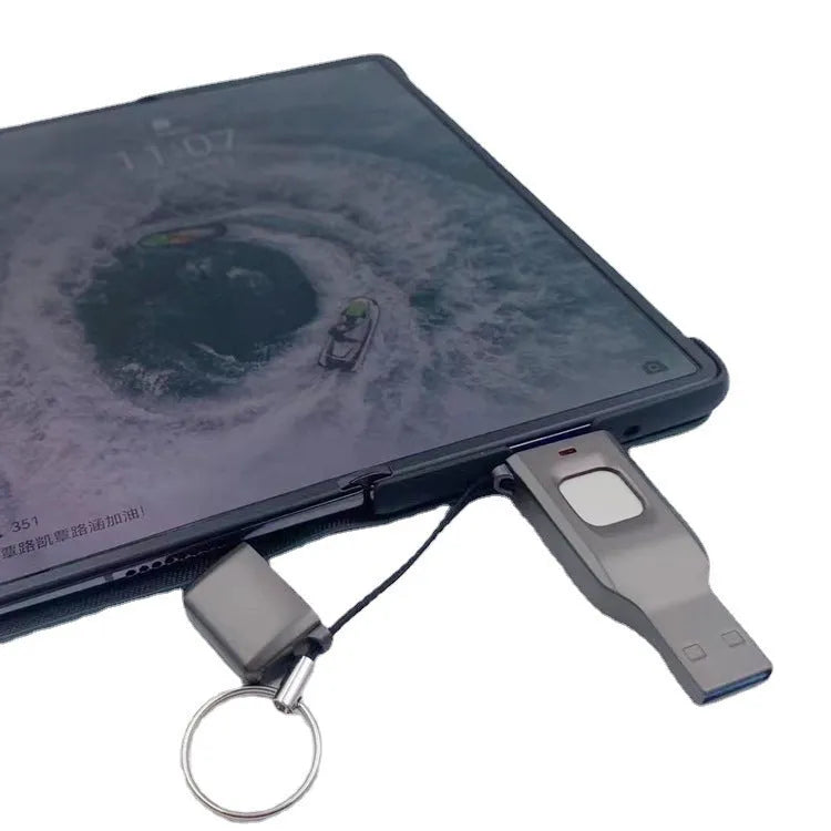 Fingerprint encrypted USB flash drive with USB 3.0 and Type-C ports in metal shell