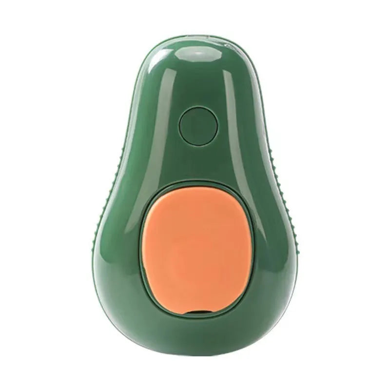 Avocado green pet grooming comb with spray handle and massage rollers.