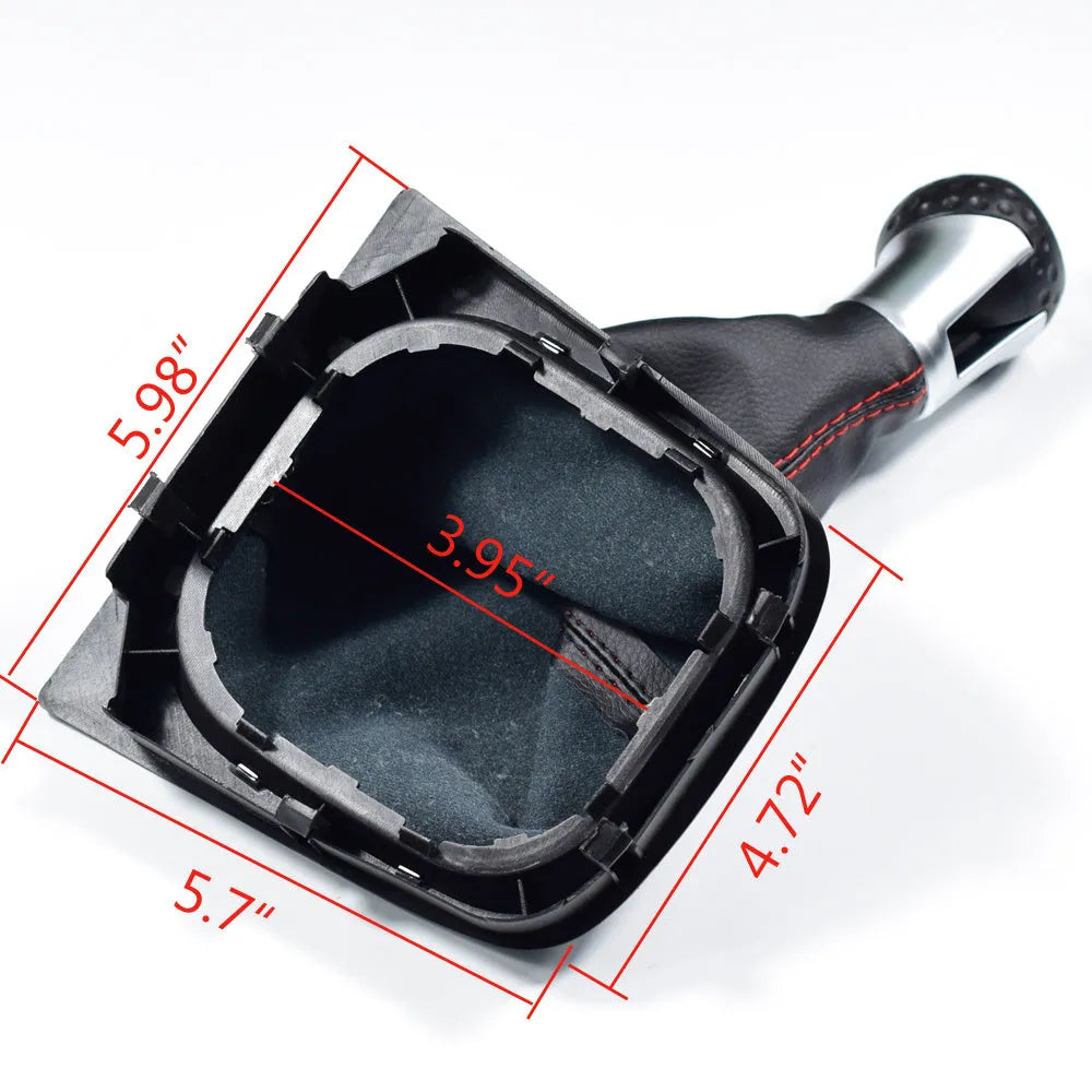 Manual leather gear lever handball with dust boot for Volkswagen Golf, showing 12mm installation hole.