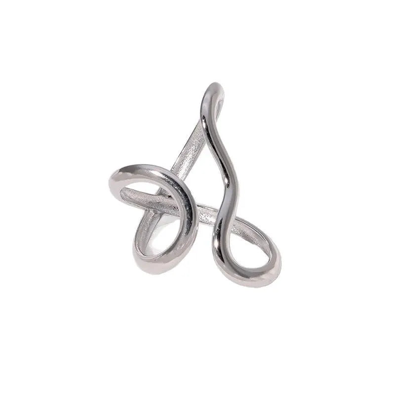Minimalist irregular line open ring for women, zinc alloy, gold and silver electroplated finish, log-edge geometric style