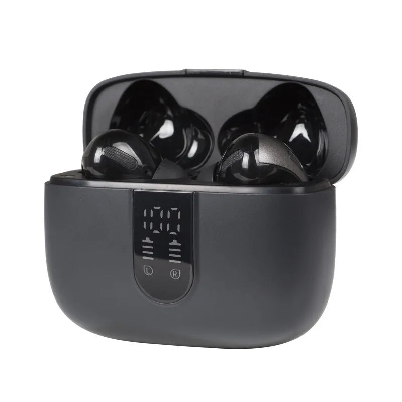 Jerry X08 wireless Bluetooth headphones with digital display and charging case