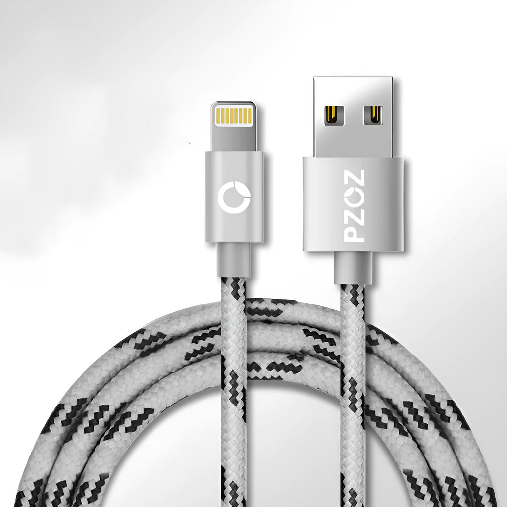 MFI certified Apple Lightning charging cable in grey or silver, 1 metre length