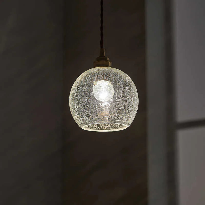 Retro brass-colour copper chandelier with glass lampshade, 17.5cm wide ceiling light