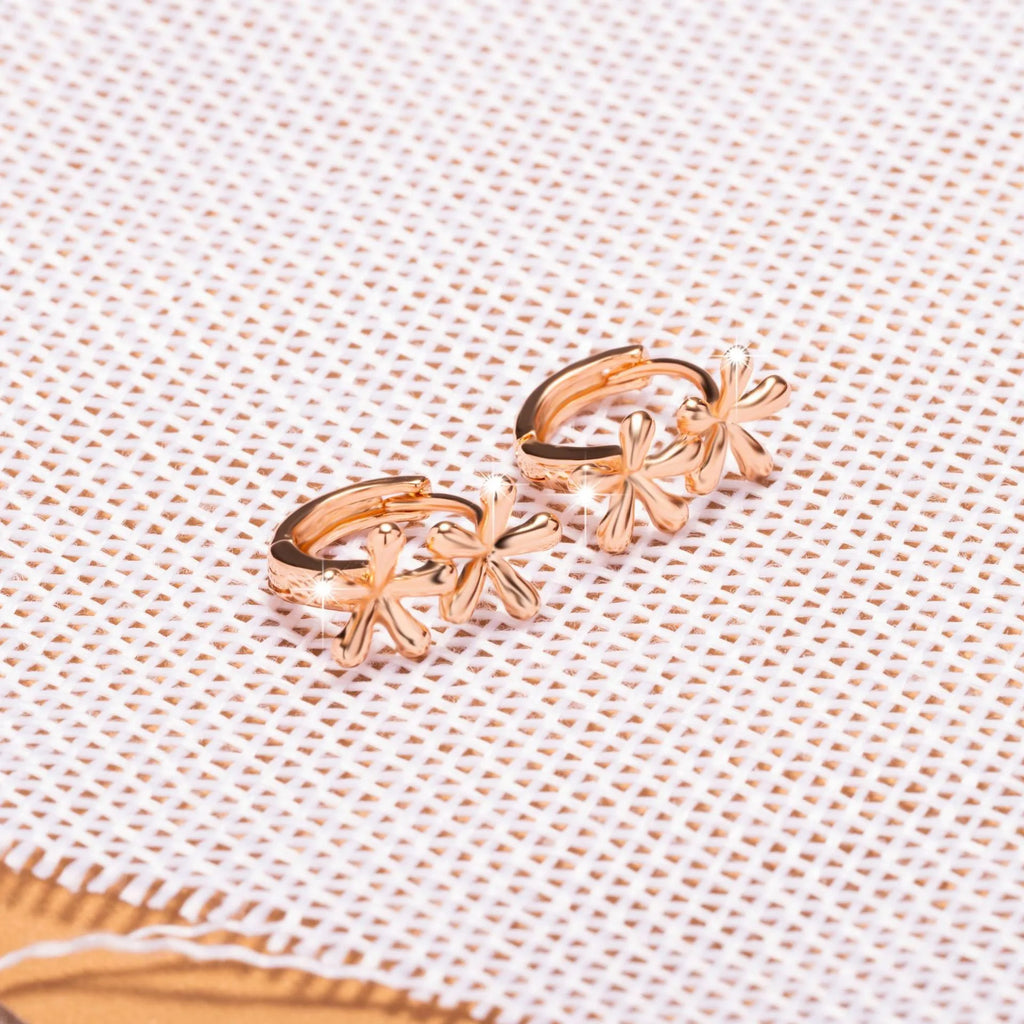 Rose gold electroplated waterdrop flower earrings with circular design for women