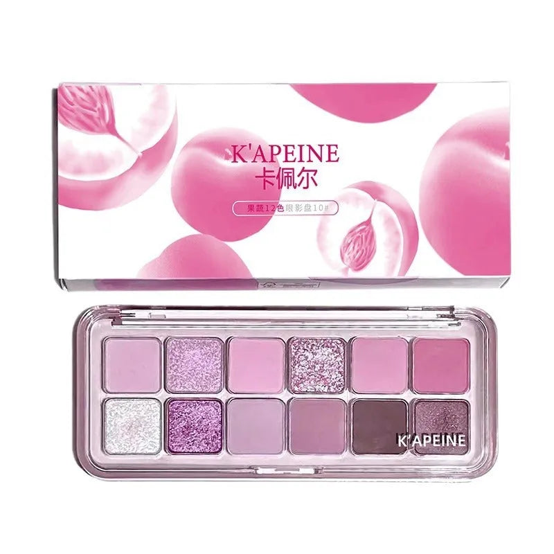 Creative Home 12-colour eye shadow palette showing peach apple or cherry plum shade options