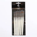 Set of 12 pearl white artist painting brushes with wooden handles and nylon wool fibres.