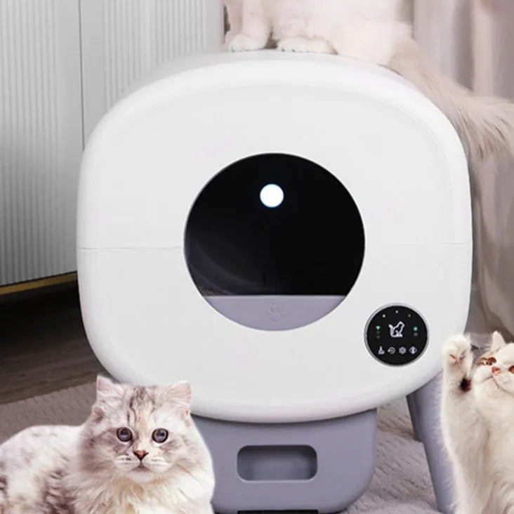 Automatic cat litter box with waste storage compartment and cleaning brush