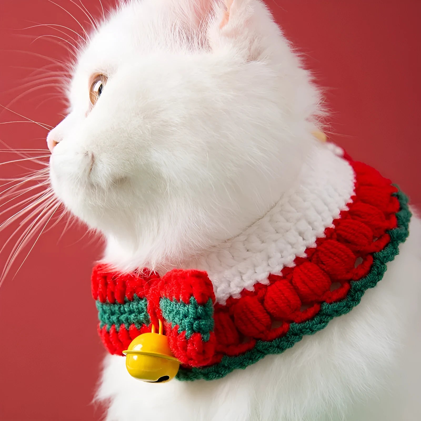 Hand-woven milk cotton Christmas cat collar in red festive designs with adjustable sizing