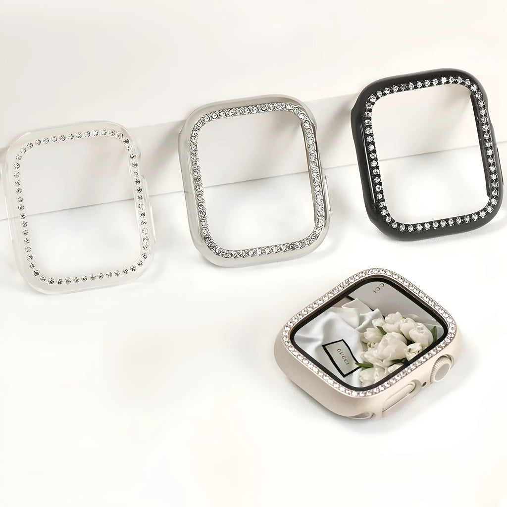 Apple Watch bezel case with diamond inlay in black for 44mm model