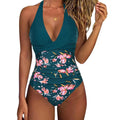 Women's lace-up front bikini swimsuit with gather backless design in floral print