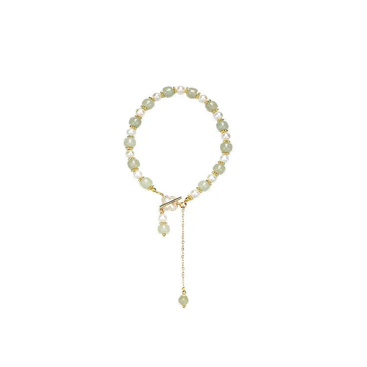 Women's Hetian jade bracelet with gold electroplated chain and pendant in Chinese style