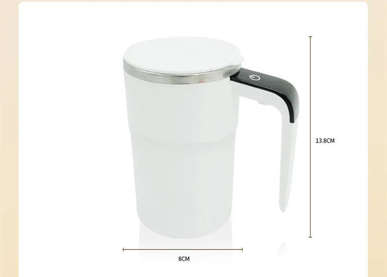 White electric automatic magnetic stirring mug with LCD temperature display on black base