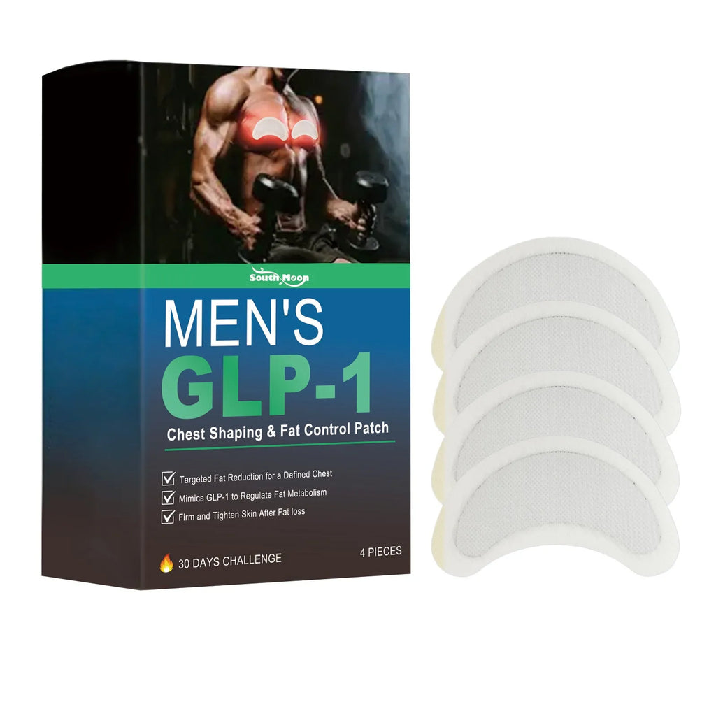 Pack of four thin men's figure control chest patches containing Mugwort, Ginger, and Centella Asiatica extracts.