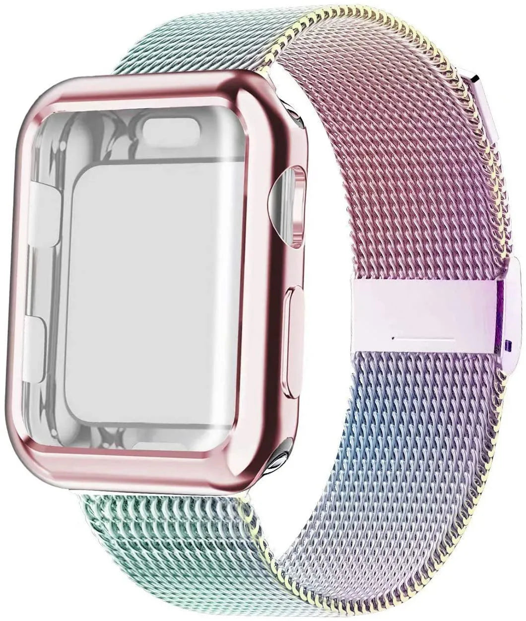 Magnetic Milanese metal band for Apple Watch in multiple colours on a wrist.