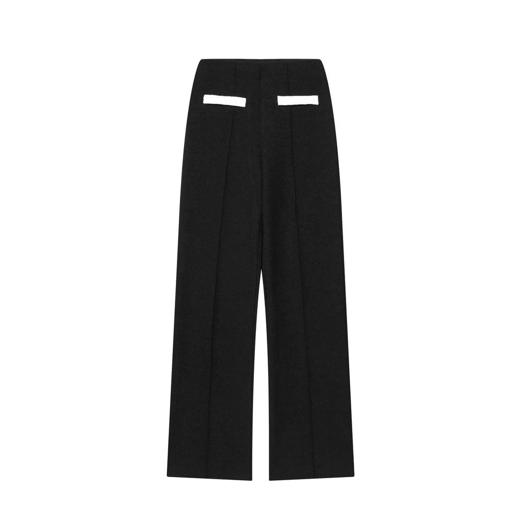 Women's contrast colour beaded leather top and high-waisted trouser two-piece suit