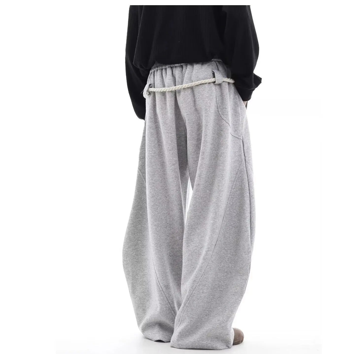 Retro gray cotton wide-leg sports pants for men, loose straight-leg casual trousers in size M to XXL