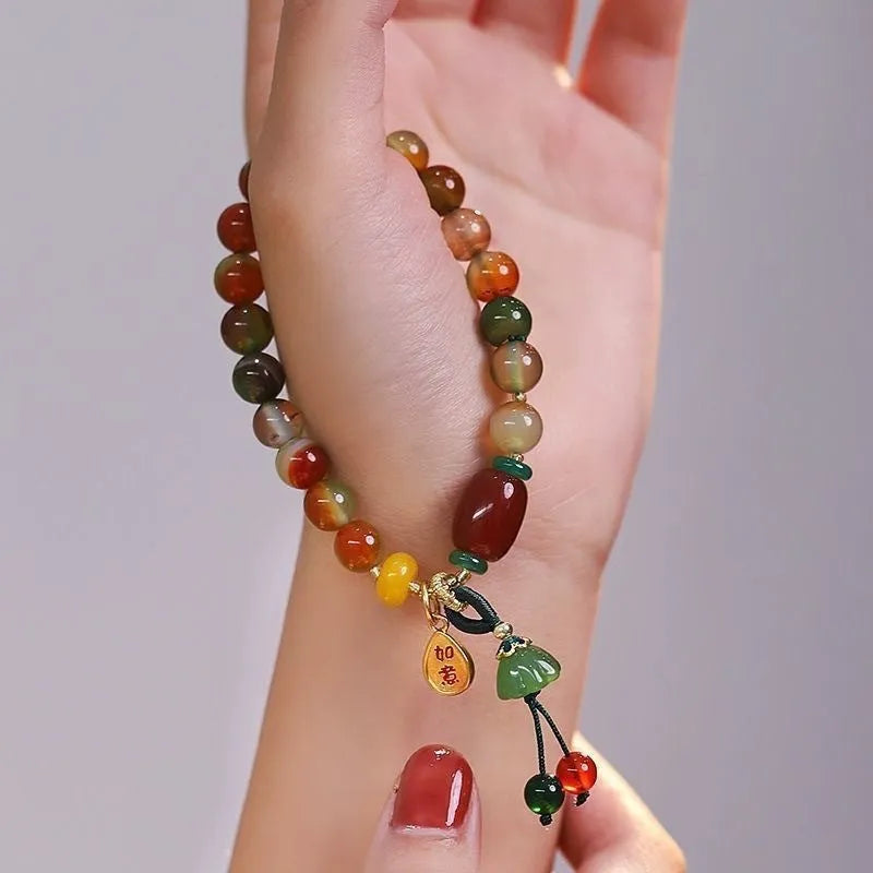 Lotus Ruyi national style bracelet with mixed materials and manual processing