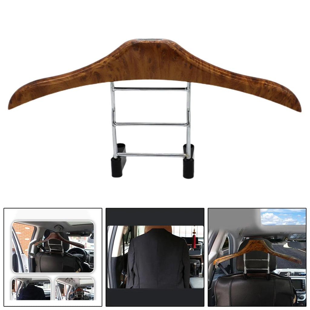 Wood yellow stainless steel car mounted clothes hanger for suits shirts coats