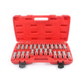 Set of 25 car terminal removal tools and pull-out keys for electrical harness disassembly.