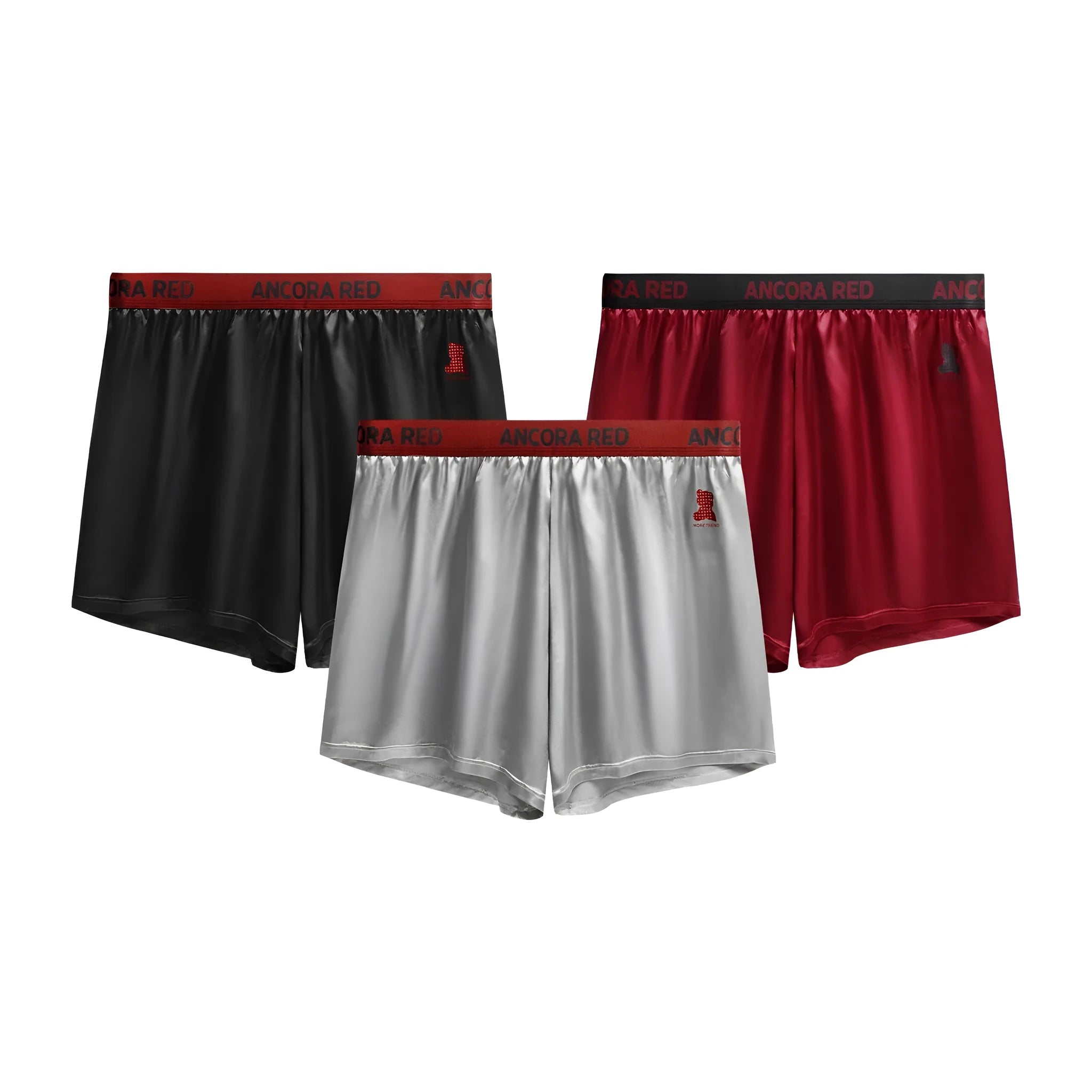 Men's solid colour polyester boxer briefs in black, shown flat, with mid waist design.