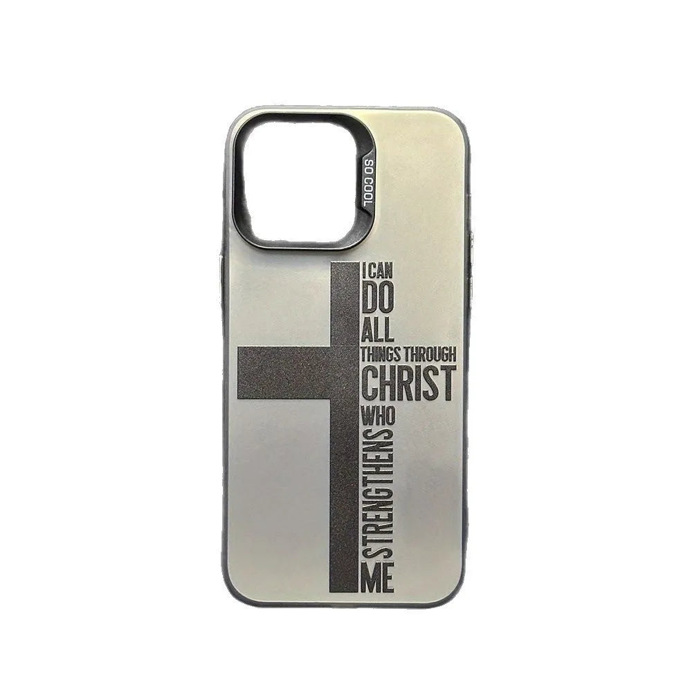 Cross English colour silver drop-resistant hard PC phone case for Apple iPhone, black colour