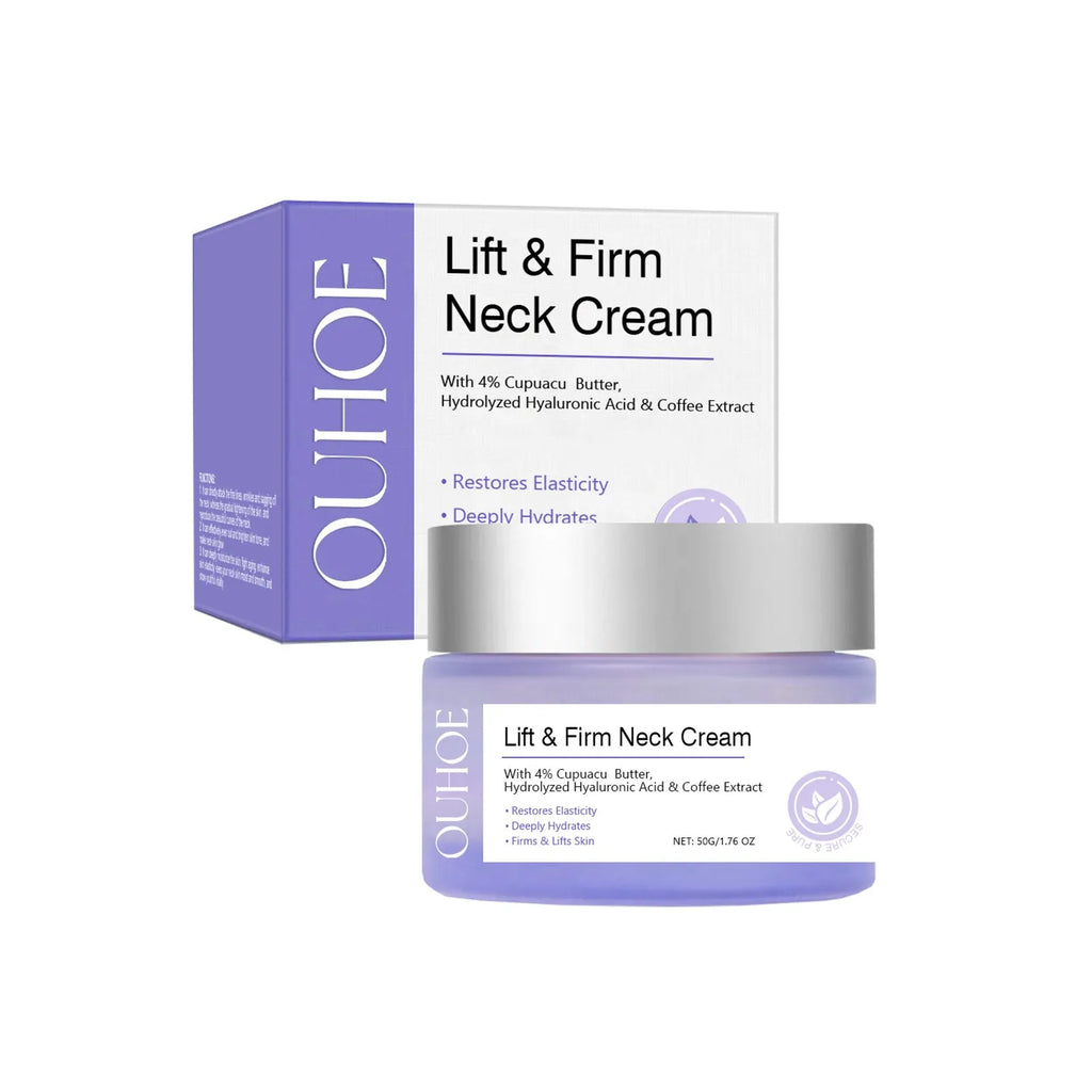 50g neck skin cream container with moisturising and firming formula containing hyaluronic acid