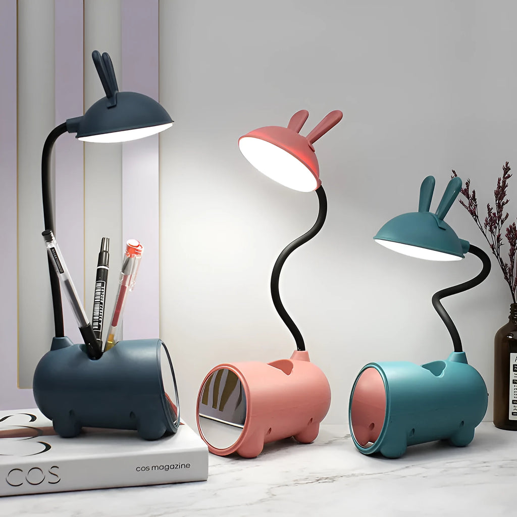 Green cartoon desktop USB table lamp with pen container, modern simplicity design