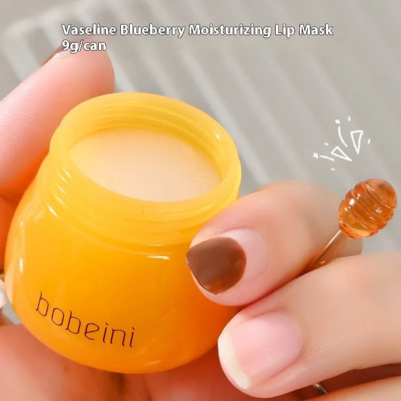 Honey Pot Care Lip Balm 9g pot with small brush in blueberry or pomegranate flavour
