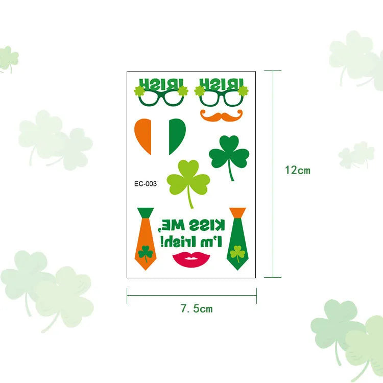 Irish festival tattoo sticker paper with St. Patrick's Day clover design measuring 120 × 75mm