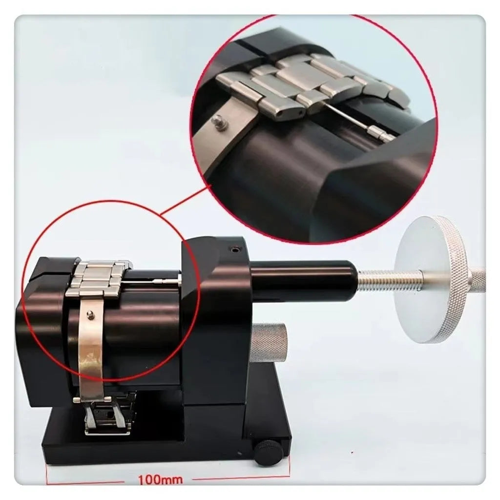 Alloy steel watch strap removal machine with accessory tools for professional watch repair.