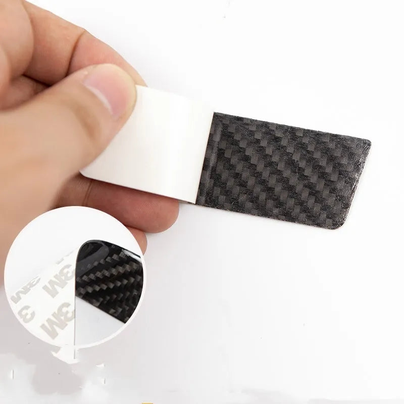 Set of four adhesive carbon fibre door handle patches for Tesla Model S with dripping pattern
