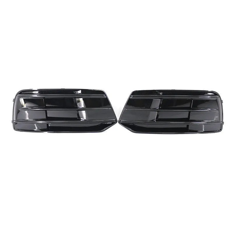 Black ABS front bumper lower grille for Audi Q5 2018-2022 models showing left and right fog light frames