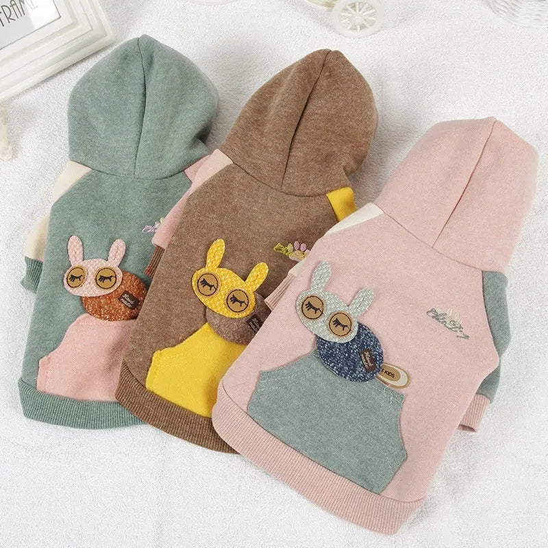 Brown cotton dog sweatshirt shown with green and pink colour options, sizes XS to 2XL