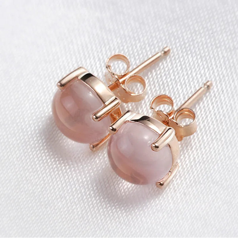 Women's Korean style rose gold quartz stud earrings with synthetic crystal inlay in drop shape