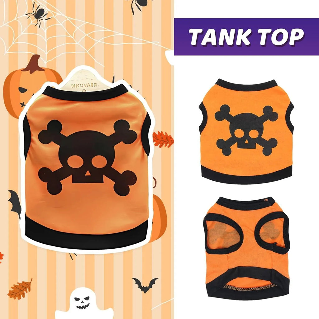 Cotton dog vest with skull bones Halloween design in colour blocking style for small and medium pets