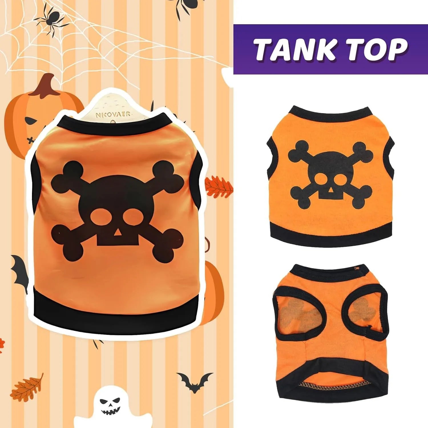 Cotton dog vest with skull bones Halloween design in colour blocking style for small and medium pets