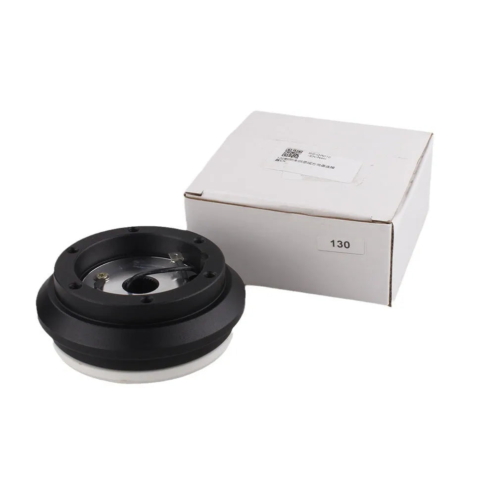 Black steel steering wheel boss kit for Honda Civic EK and EG models, with broad Acura and Honda compatibility.