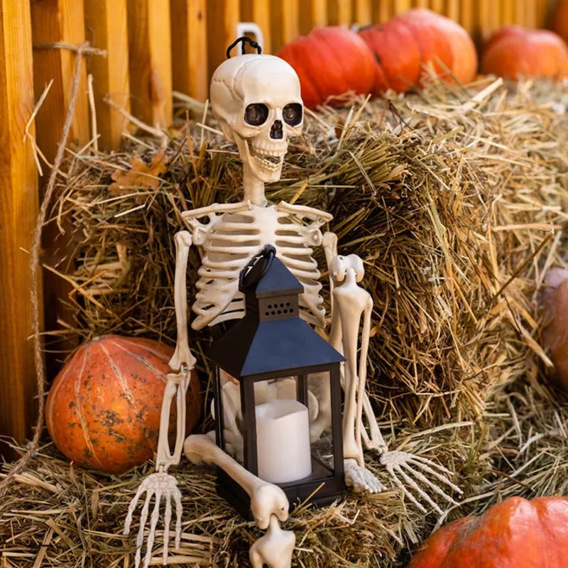 90cm tall plastic skeleton Halloween decoration with movable, articulated joints.
