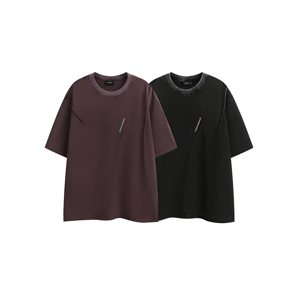 Men's loose fit purple cotton short-sleeved t-shirt with embroidered detail and a washed retro finish.