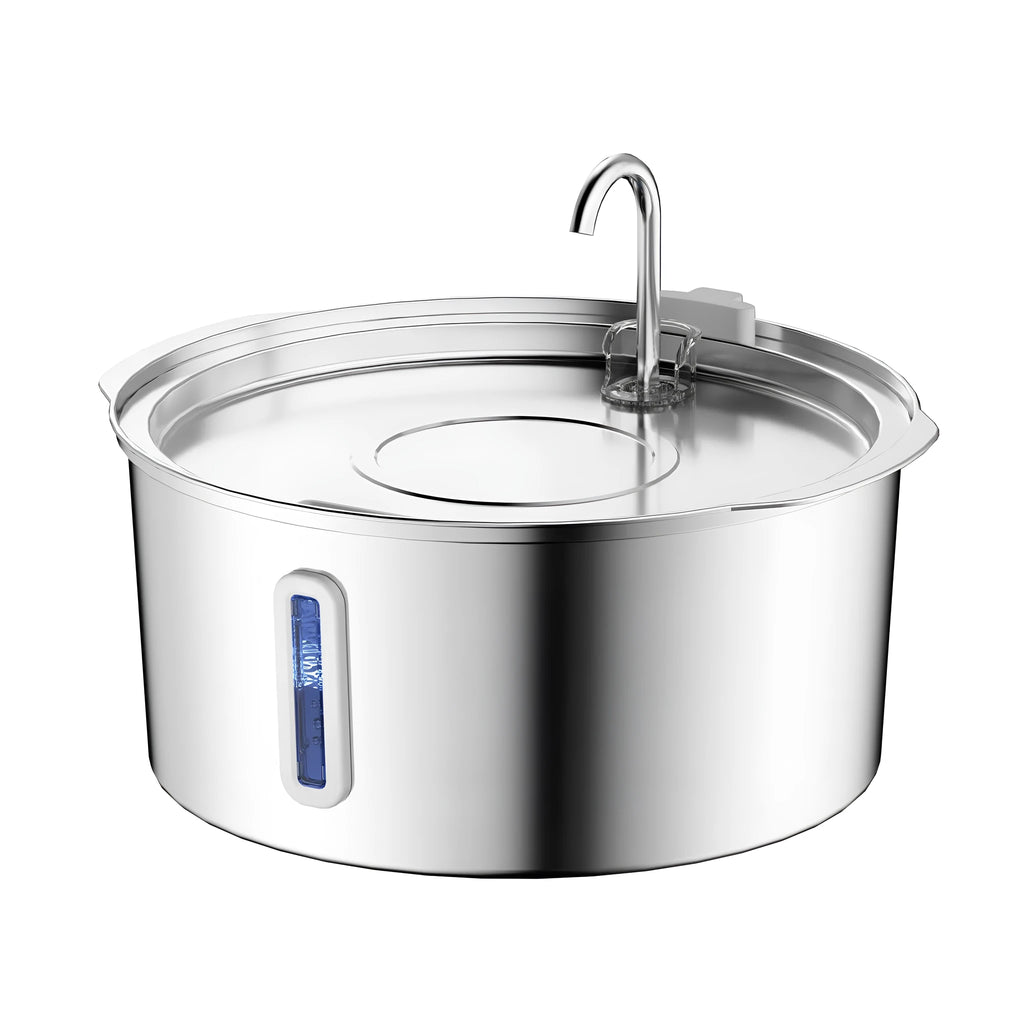 7L stainless steel pet bowl with wet-proof floating design, bar window, and plastic base for cats