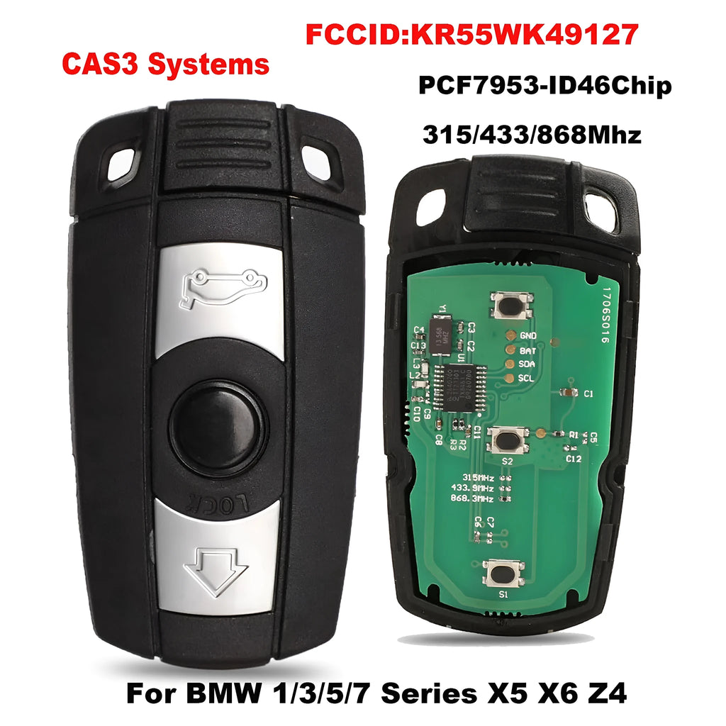BMW CAS3 semi-intelligent remote car key blank set showing three keys