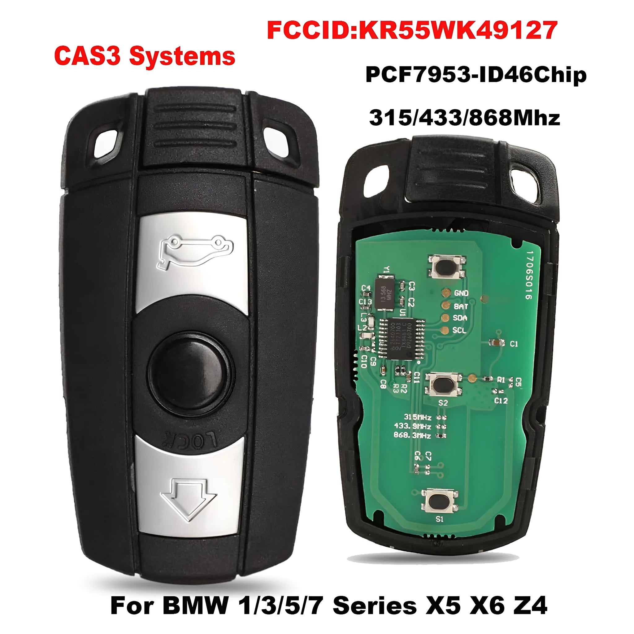 BMW CAS3 semi-intelligent remote car key blank set showing three keys