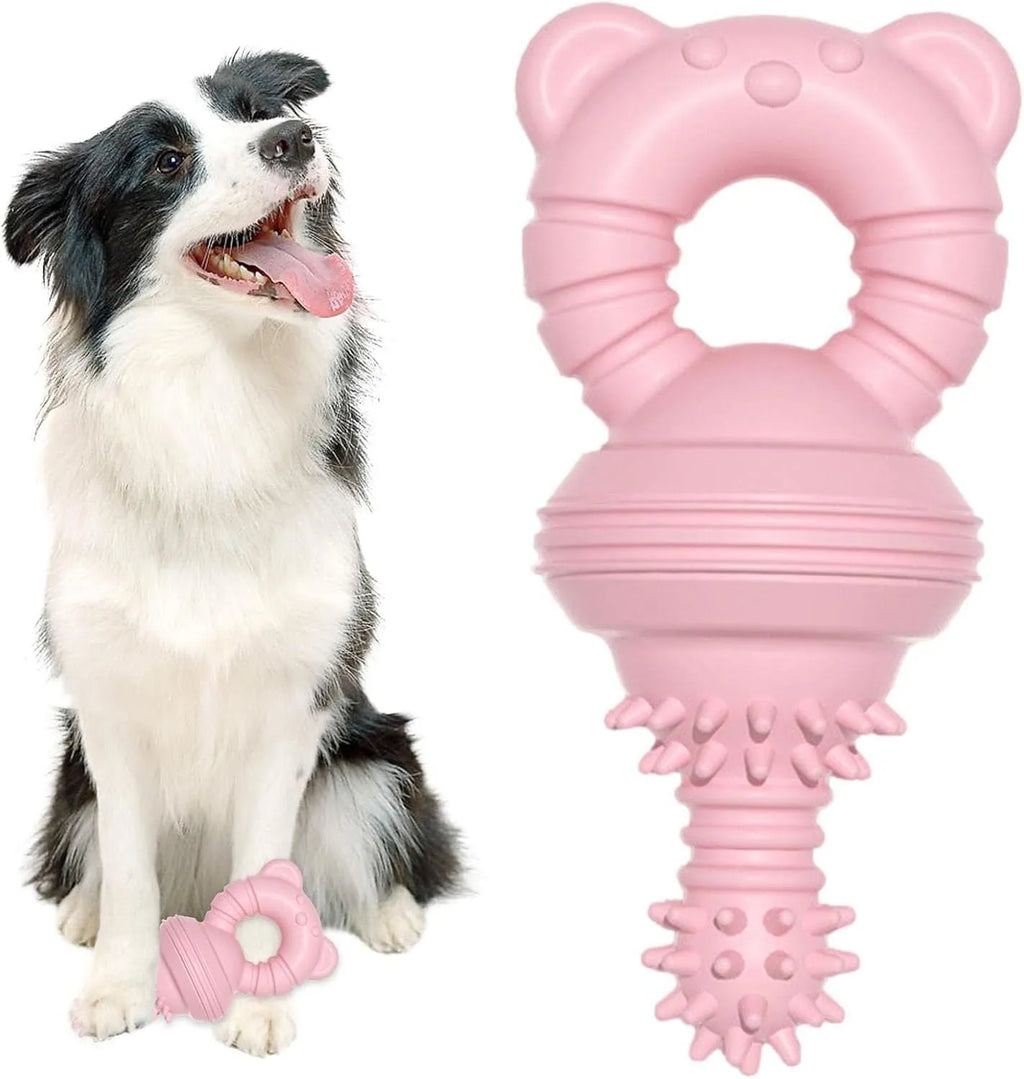Blue rubber dog chew toy with molar-clean pattern and concave-convex teeth cleaning surface