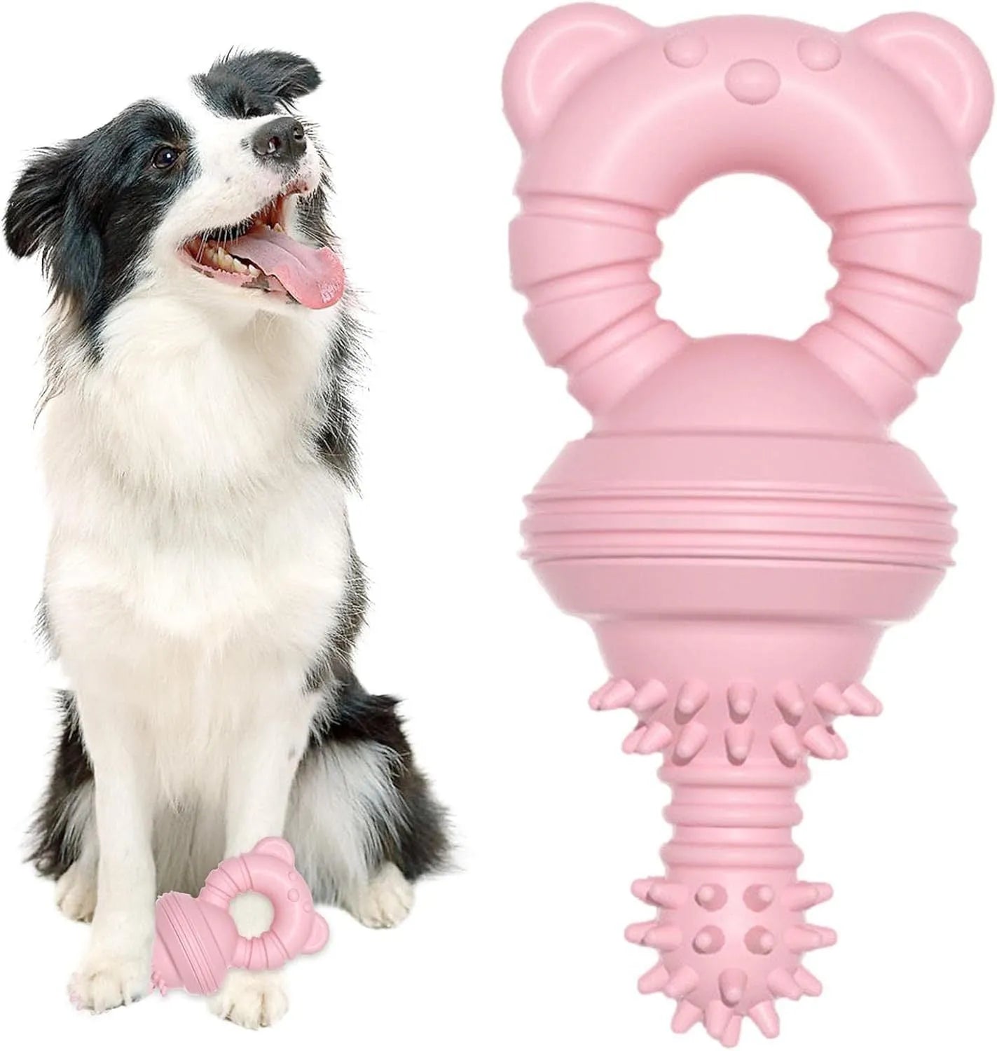 Blue rubber dog chew toy with molar-clean pattern and concave-convex teeth cleaning surface